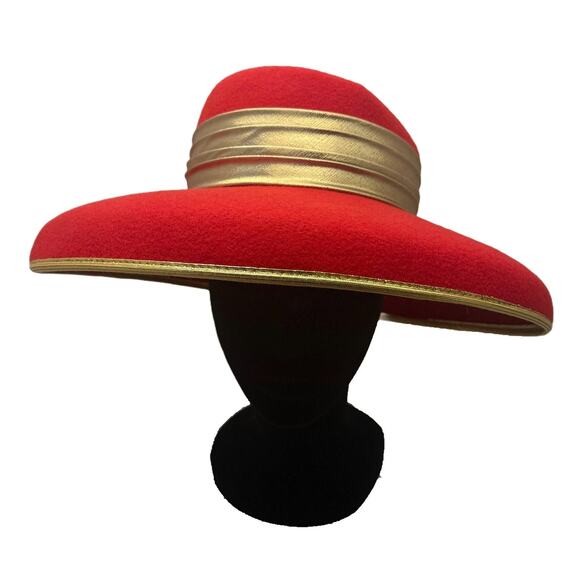 Michael Howard Accessories - Michael Howard Vintage 100% Wool Red Hat Gold Trim, Miss Bierner Private Label